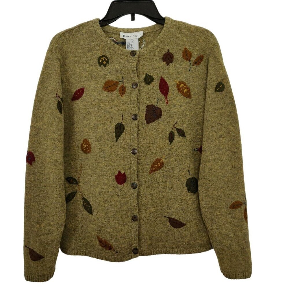 Ruston & Gray Olive Green Leaf-Embroidered Cardigan Sweater